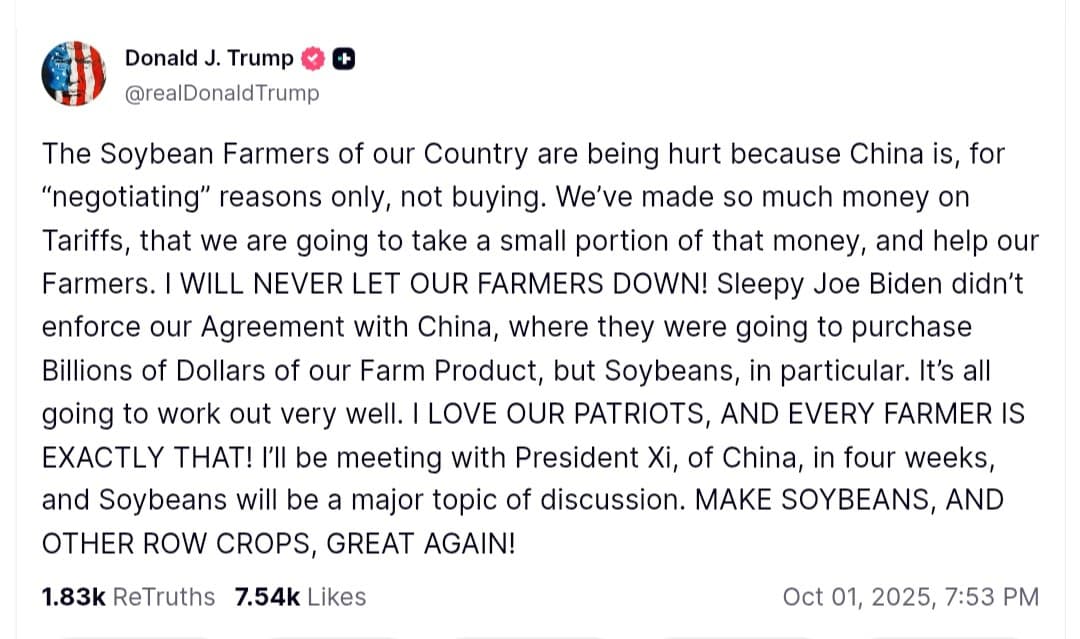 Featured image for: Trump to meet with President Xi in four weeks to discuss soybeans Trump to meet with President Xi in four weeks to discuss soybeans