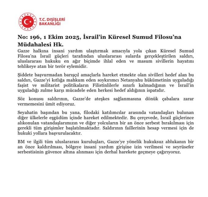 Featured image for: Turkish Foreign Ministry condemns Israeli Army's interception of flotilla Turkish Foreign Ministry condemns Israeli Army's interception of flotilla