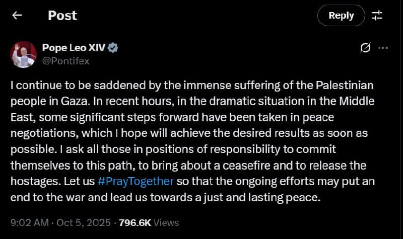 Featured image for: Pope Leo XIV calls for ceasefire and release of hostages in Gaza Pope Leo XIV calls for ceasefire and release of hostages in Gaza