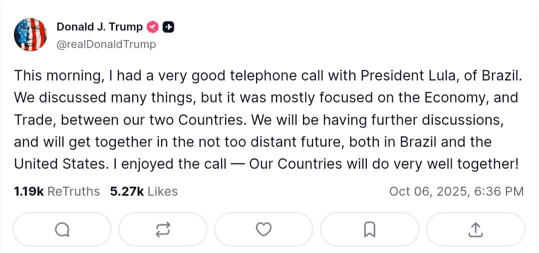 Featured image for: Trump discusses economy and trade with Brazil's President Lula Trump discusses economy and trade with Brazil's President Lula