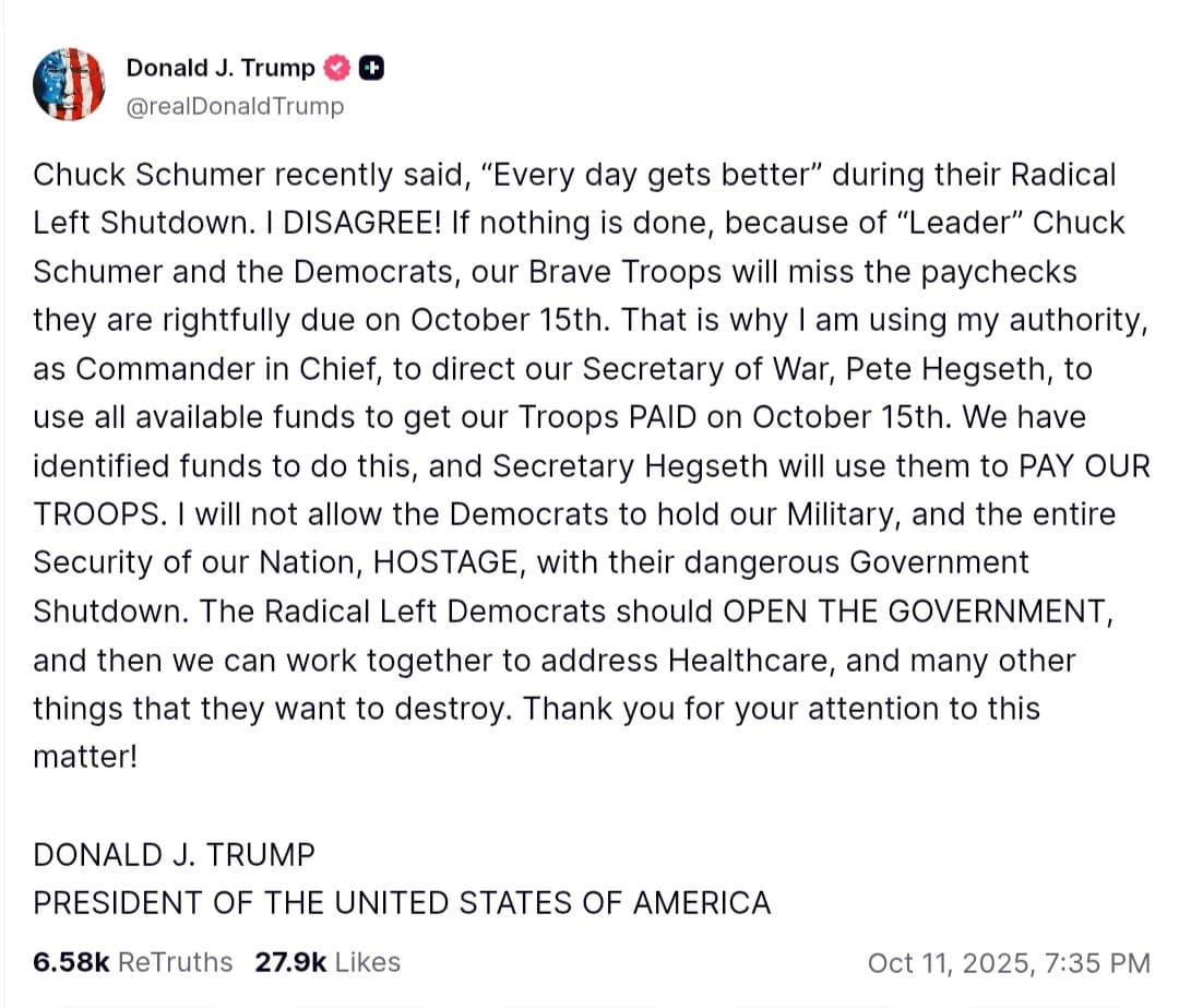 Featured image for: Trump directs military paychecks to be issued despite government shutdown Trump directs military paychecks to be issued despite government shutdown