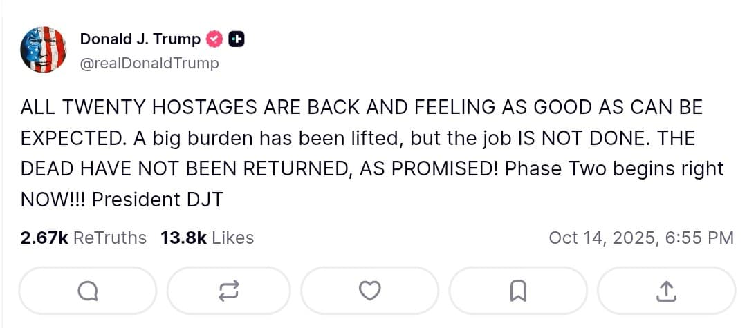 Featured image for: Trump announces Phase Two of Gaza peace deal begins after hostages released Trump announces Phase Two of Gaza peace deal begins after hostages released