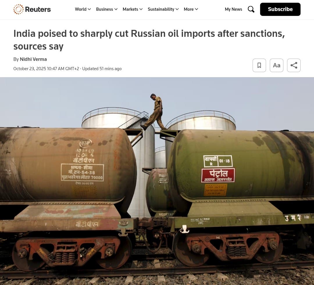 Featured image for: Indian refiners to cut Russian oil imports due to U.S. sanctions Indian refiners to cut Russian oil imports due to U.S. sanctions