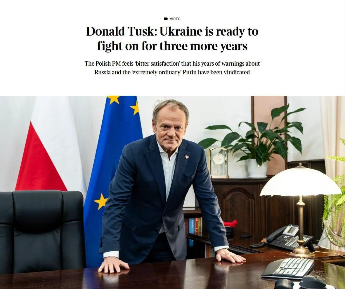 Featured image for: Ukraine ready to fight for three more years, says Polish PM Tusk Ukraine ready to fight for three more years, says Polish PM Tusk