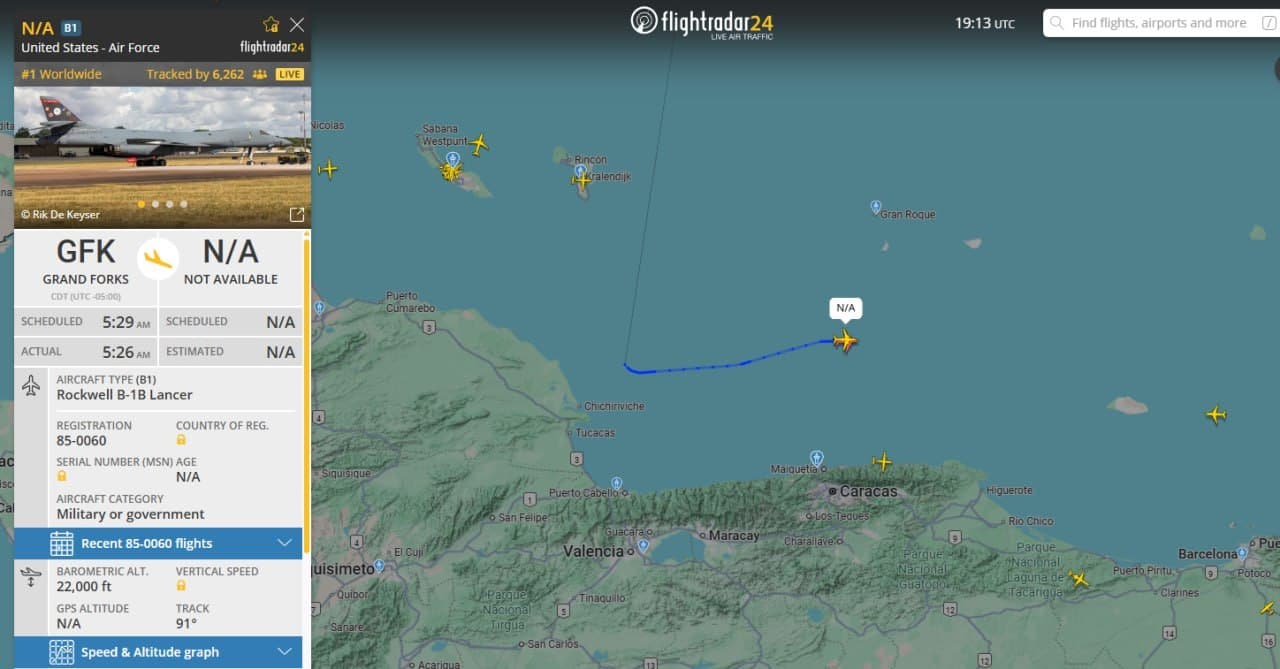 Featured image for: Two U.S. Air Force B-1 bombers patrol near Venezuela's coast Two U.S. Air Force B-1 bombers patrol near Venezuela's coast