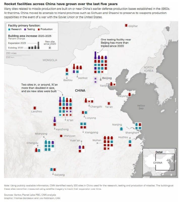 Featured image for: China expands over 60% of missile facilities since 2020, adding 21M sq ft China expands over 60% of missile facilities since 2020, adding 21M sq ft