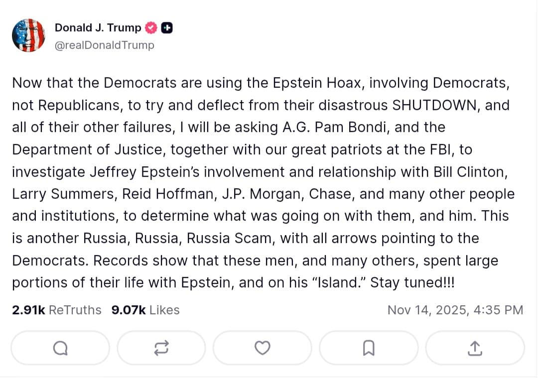 Featured image for: Trump directs AG Pam Bondi and DOJ to investigate Epstein's ties Trump directs AG Pam Bondi and DOJ to investigate Epstein's ties