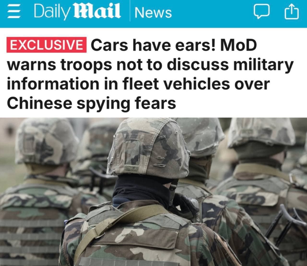 Featured image for: UK MoD warns troops against discussing military info in fleet vehicles UK MoD warns troops against discussing military info in fleet vehicles
