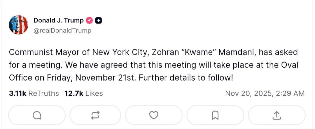 Featured image for: Trump to meet NYC Mayor-elect Zohran Mamdani on November 21 Trump to meet NYC Mayor-elect Zohran Mamdani on November 21