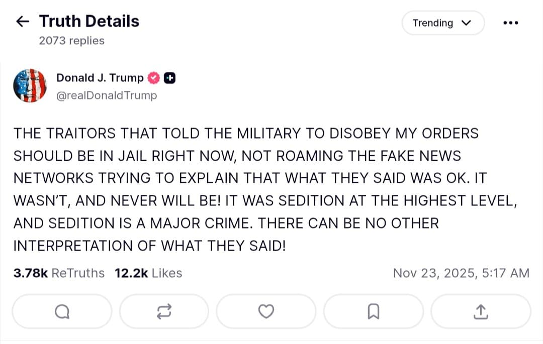 Featured image for: Trump calls for jail time for military officials who disobeyed orders Trump calls for jail time for military officials who disobeyed orders