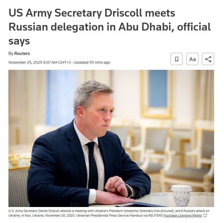 Featured image for: U.S. Army Secretary Driscoll Meets Russian Officials in Abu Dhabi on Ukraine Peace Plan U.S. Army Secretary Driscoll Meets Russian Officials in Abu Dhabi on Ukraine Peace Plan