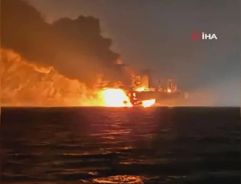 Featured image for: Russian Shadow Fleet Tanker Virat on Fire After Drone Strike in Black Sea Russian Shadow Fleet Tanker Virat on Fire After Drone Strike in Black Sea