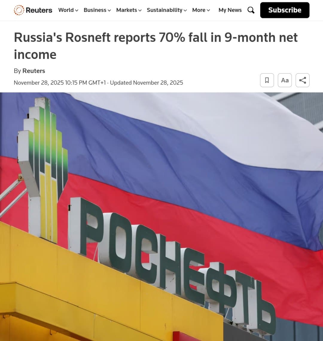 Featured image for: Rosneft reports 70% fall in 9-month net income to 277 billion roubles Rosneft reports 70% fall in 9-month net income to 277 billion roubles