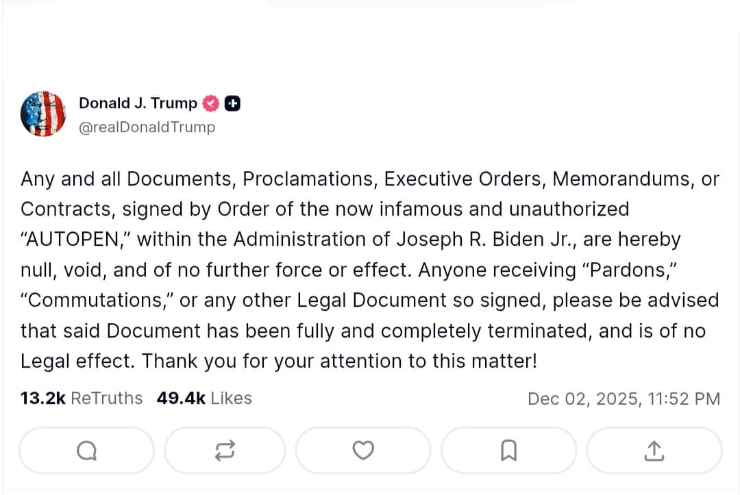 Featured image for: Trump declares Biden administration documents signed by 'AUTOPEN' null and void Trump declares Biden administration documents signed by 'AUTOPEN' null and void