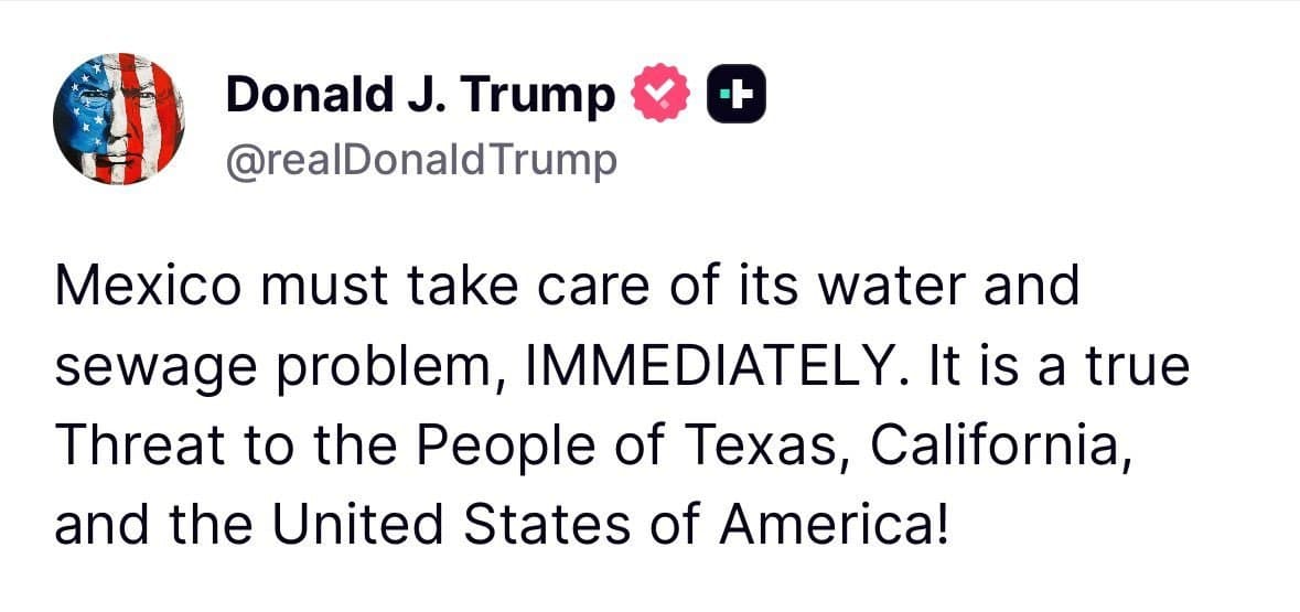 Trump warns Mexico to address water and sewage issues immediately