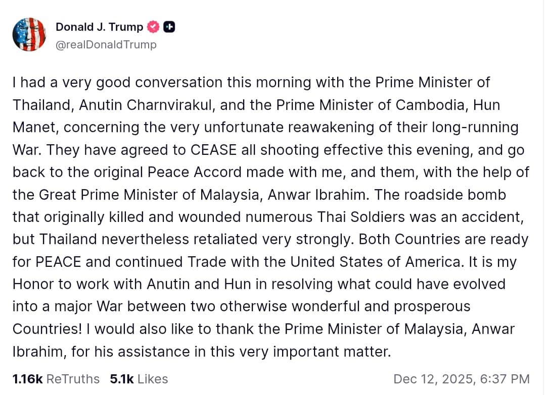 Featured image for: Trump announces ceasefire agreement between Thailand and Cambodia Trump announces ceasefire agreement between Thailand and Cambodia