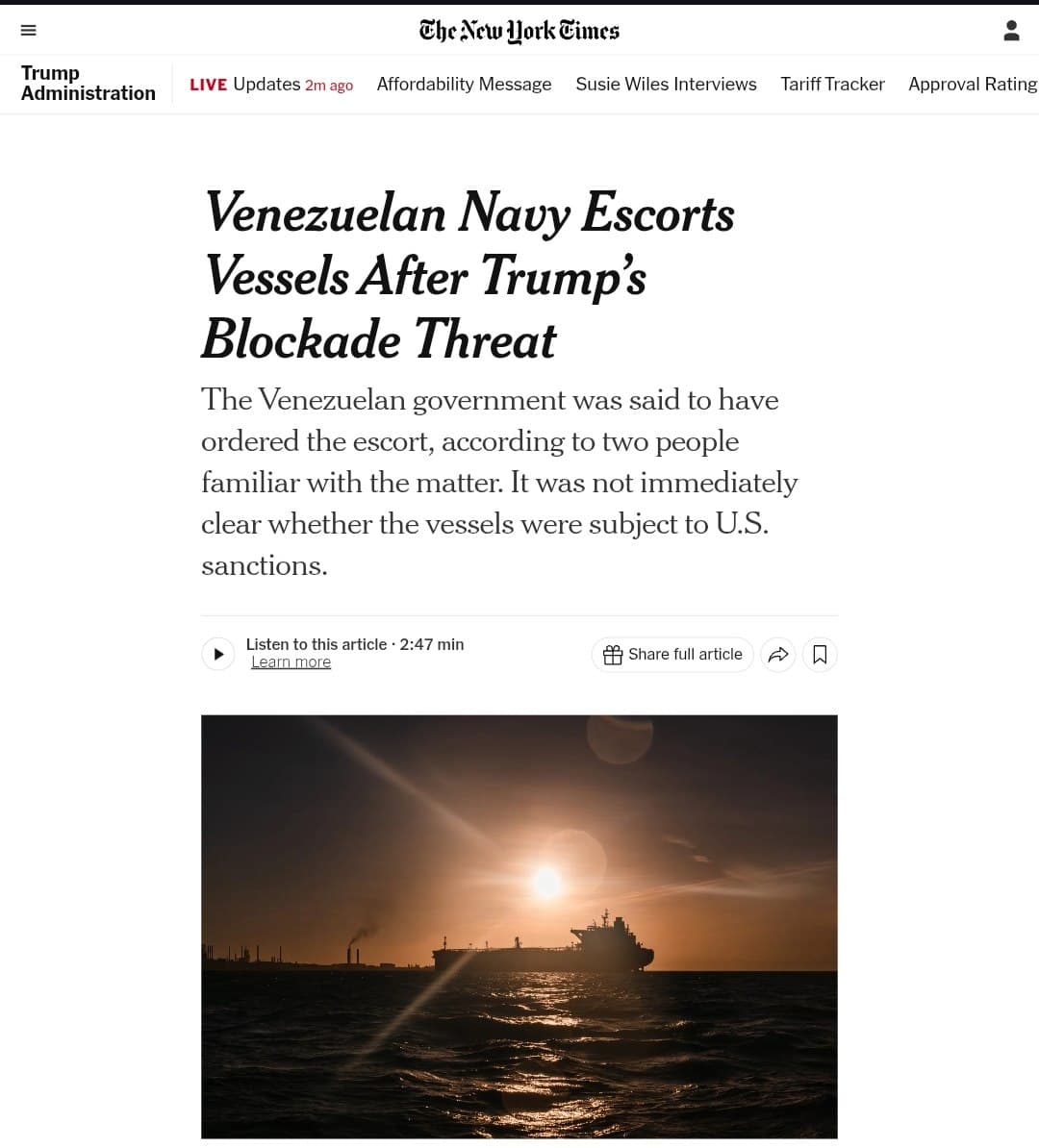 Venezuelan Navy Escorts Vessels After Trump's Blockade Threat