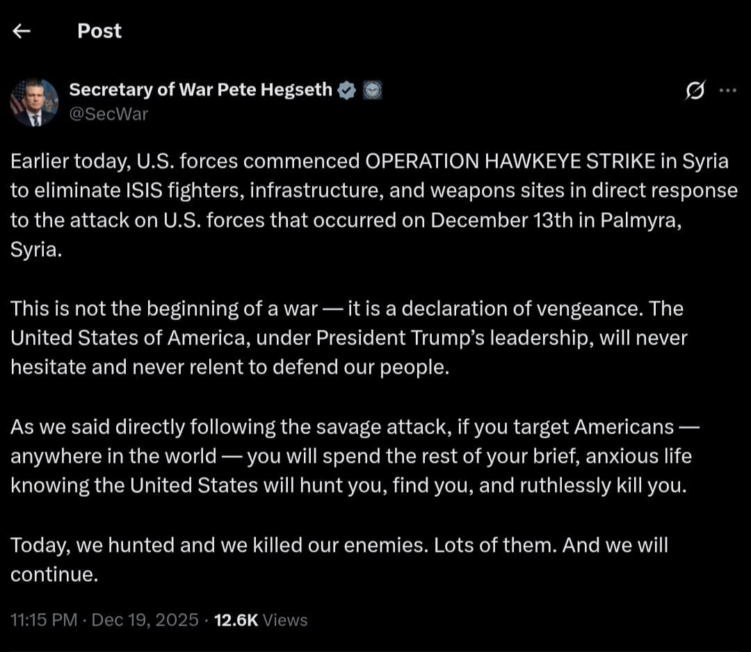 U.S. forces launch OPERATION HAWKEYE STRIKE against ISIS in Syria