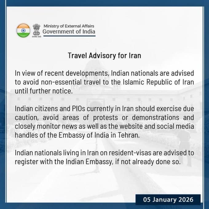India advises nationals against travel to Iran, urges caution