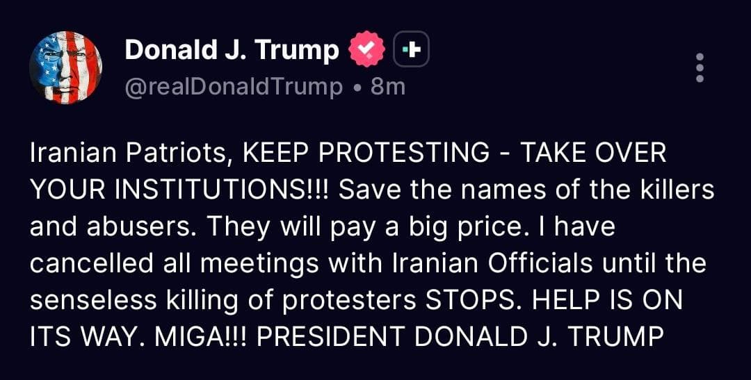 Featured image for: Trump cancels meetings with Iranian officials over protest killings Trump cancels meetings with Iranian officials over protest killings