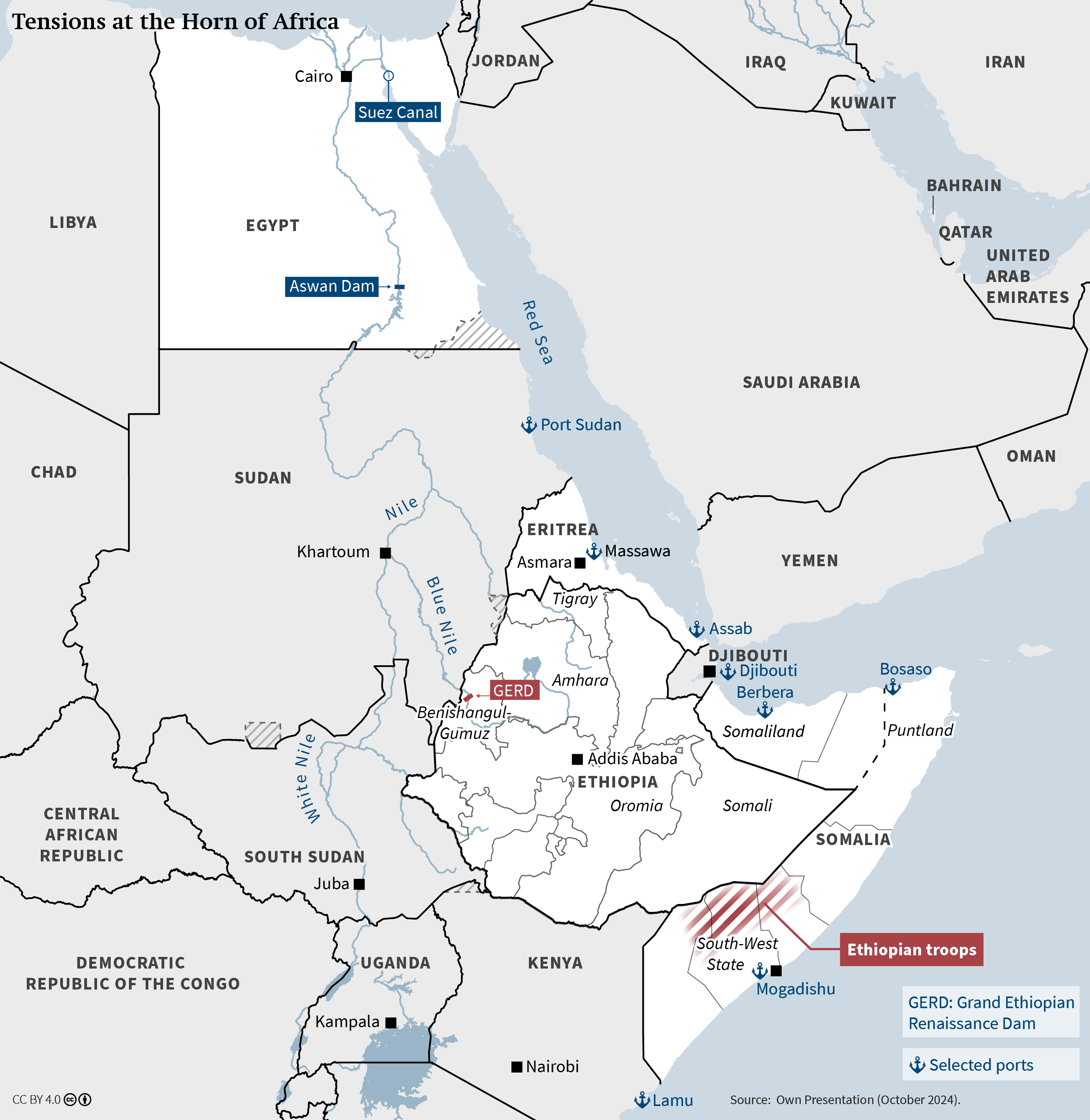 Image for Regional war in the Horn of Africa involves Sudan, Somalia, Ethiopia, and South Sudan