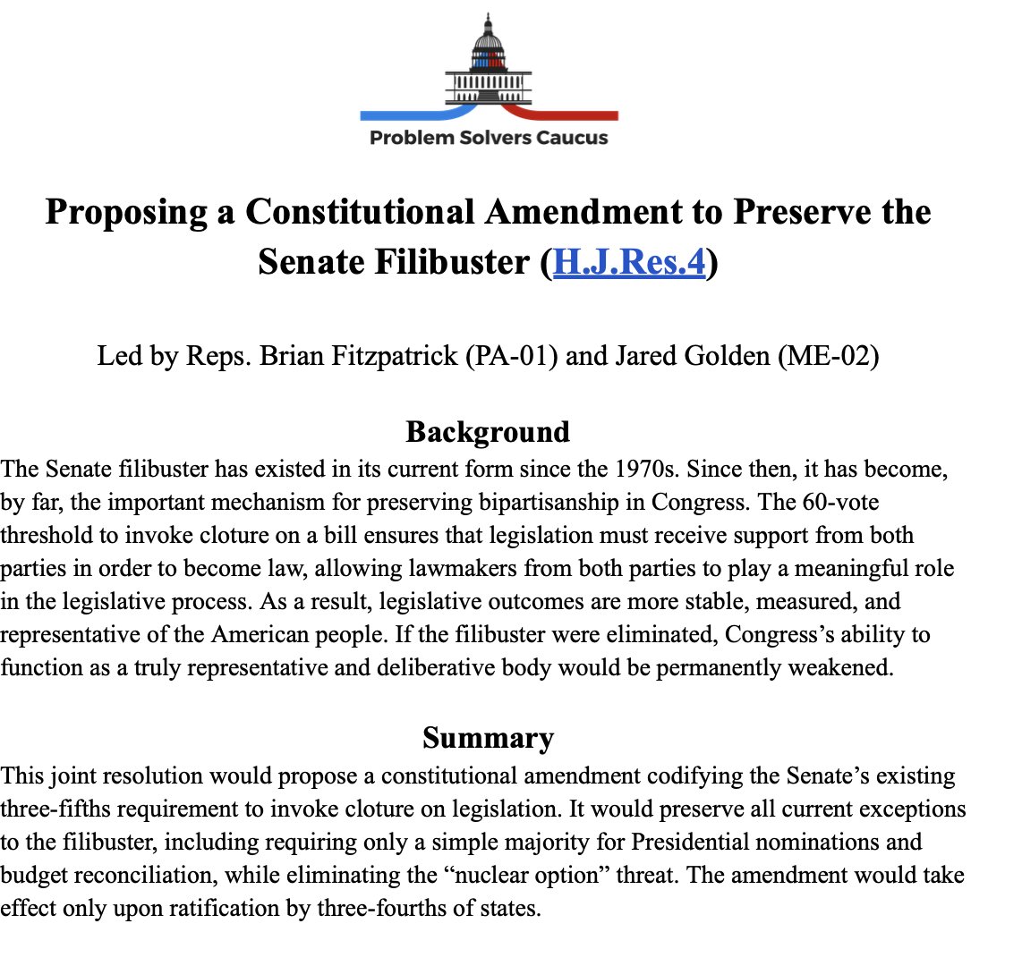 Image for Bipartisan Problem Solvers Caucus introduces amendment to codify Senate Filibuster