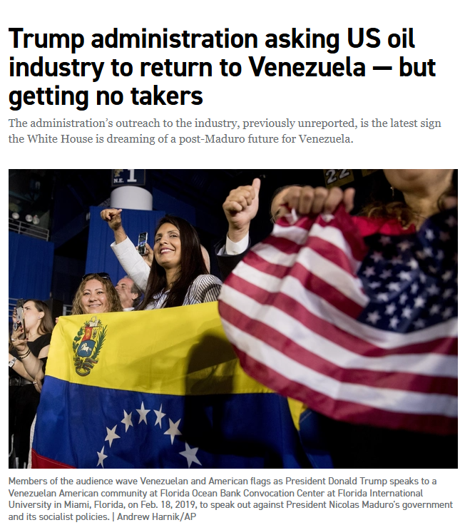 Image for Trump administration asks U.S. oil companies about returning to Venezuela
