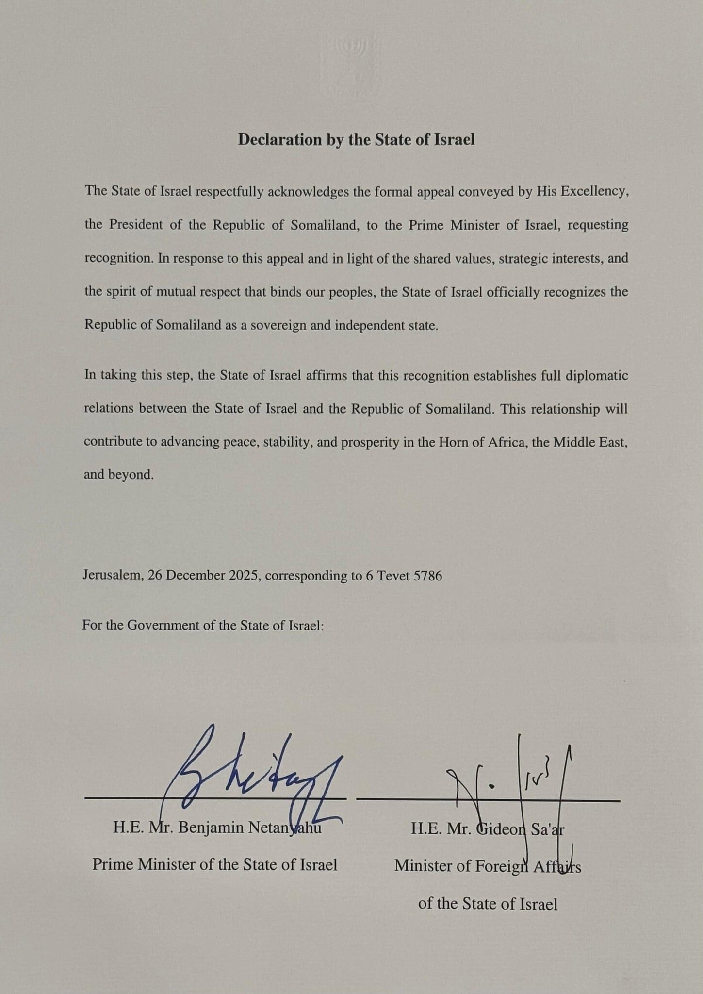 Image for Israel officially recognizes the Republic of Somaliland as independent