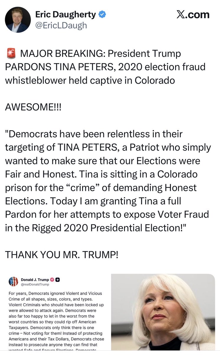 Image for President Trump pardons Tina Peters, 2020 election-fraud whistleblower