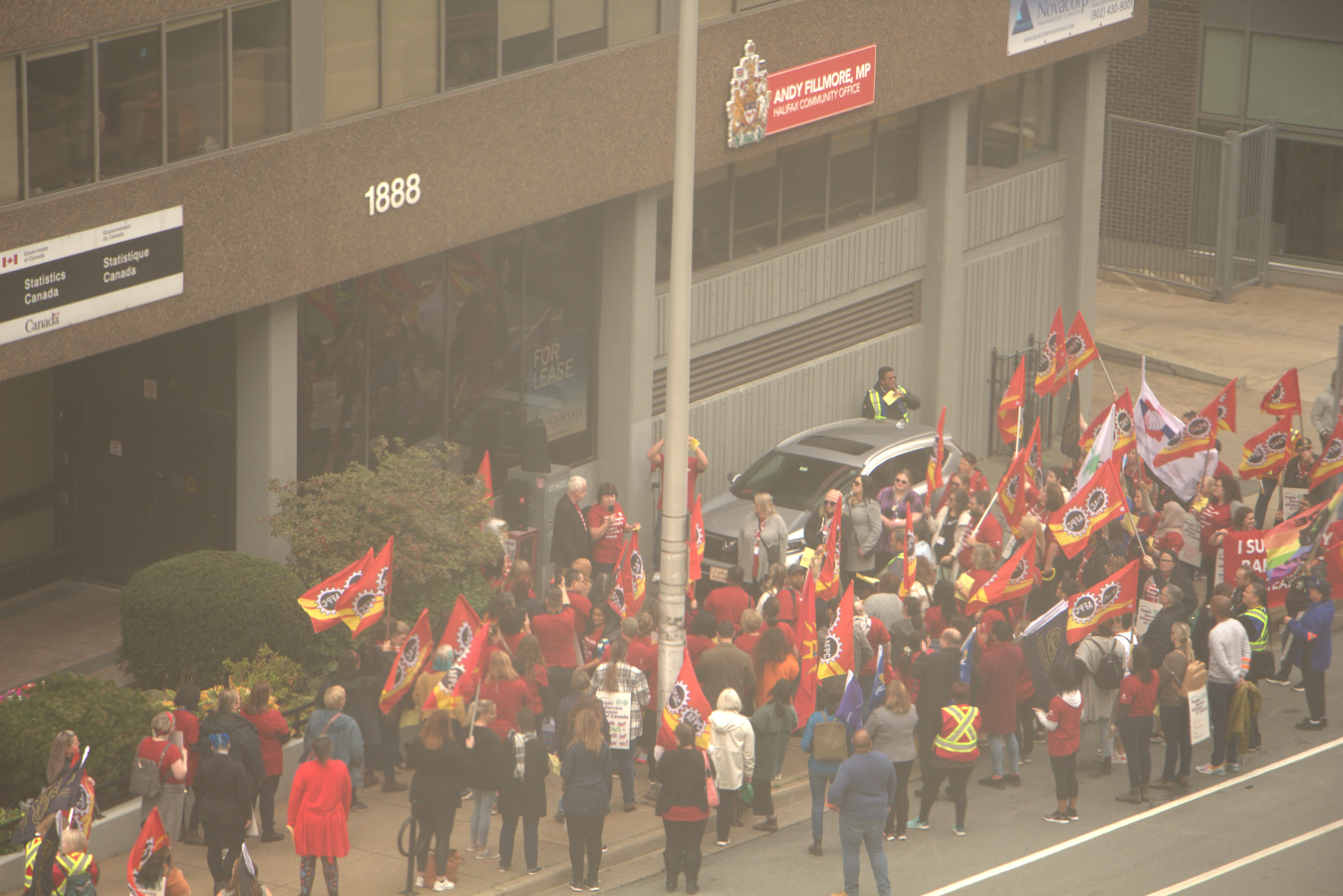 PSAC Protest currently happening outside of Andy Fillmore