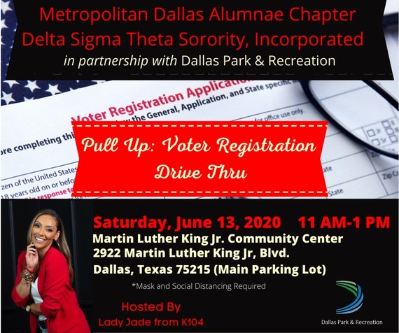 Drive-thru voter registration is today at Martin Luther King Jr…