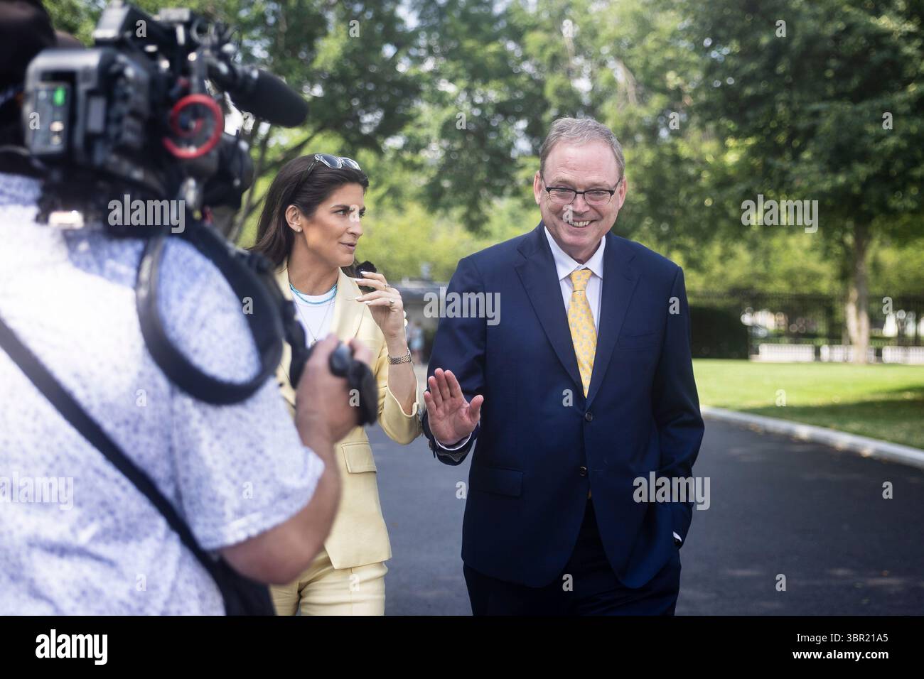 National Economic Council Director Kevin Hassett declines a reporter