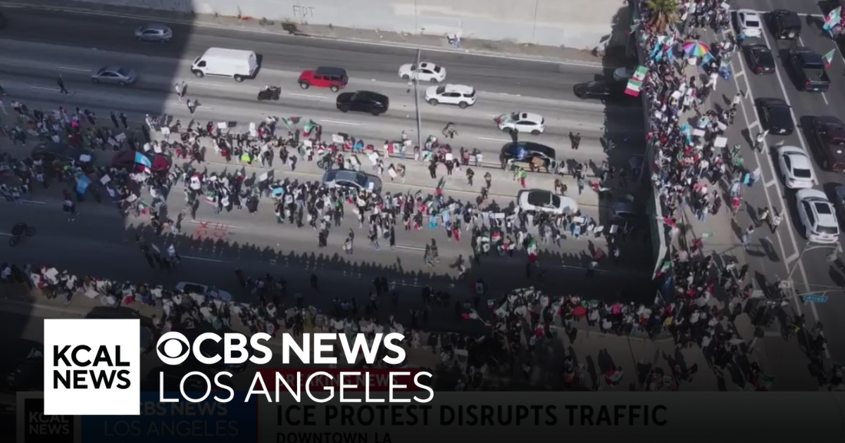 Police declare unlawful assembly as thousands converge on downtown LA for anti-ICE protests