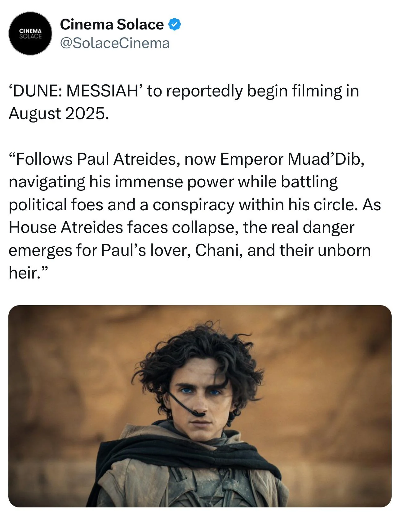 Dune : Messiah likely to begin filming in August 2025 : r ...