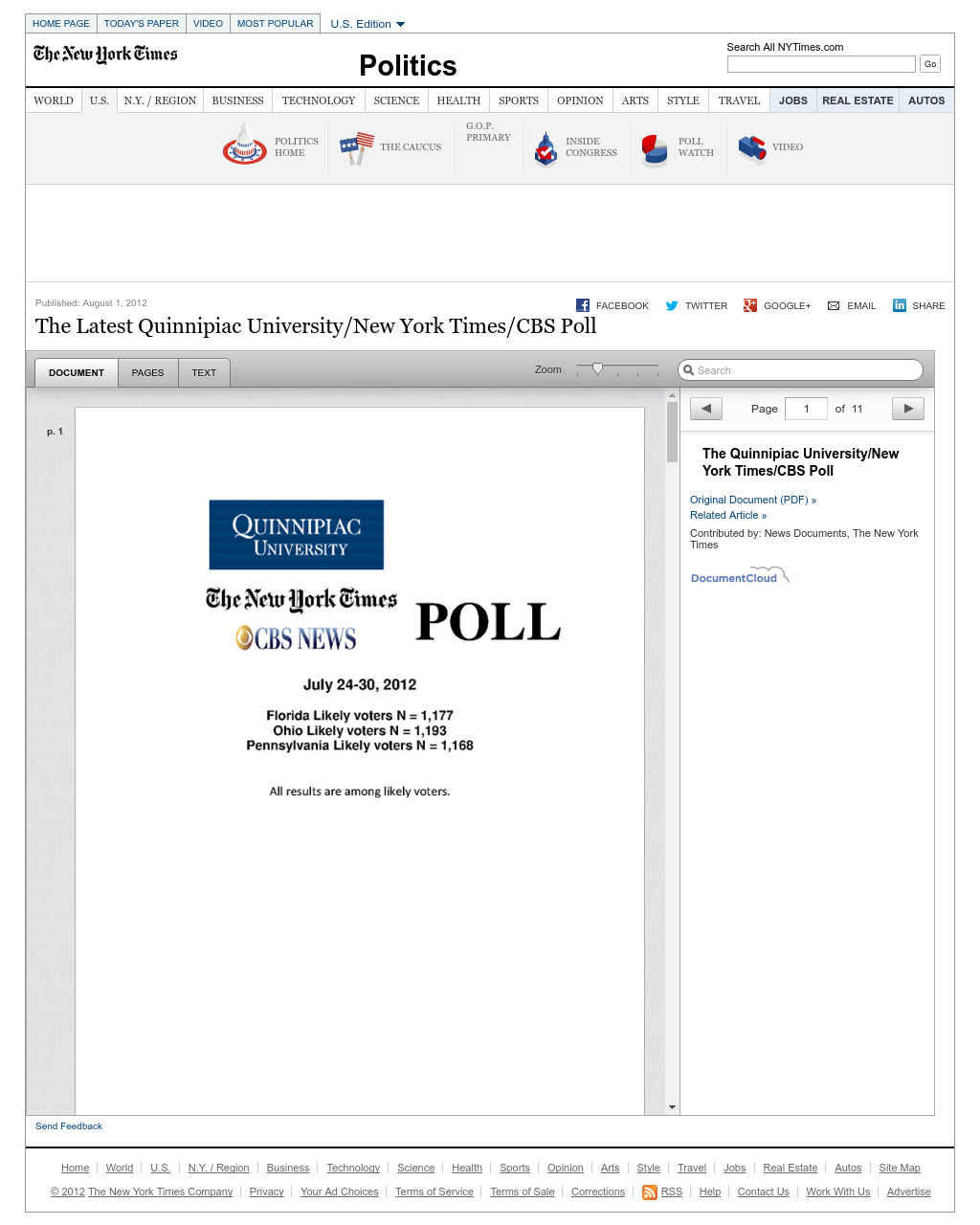 The Latest Quinnipiac University/New York Times/CBS Poll ...