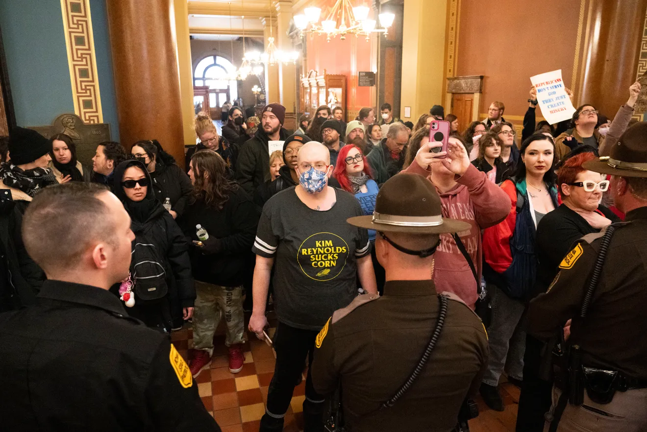Watch: Iowans protest Trump immigration, LGBTQ policies at Capitol