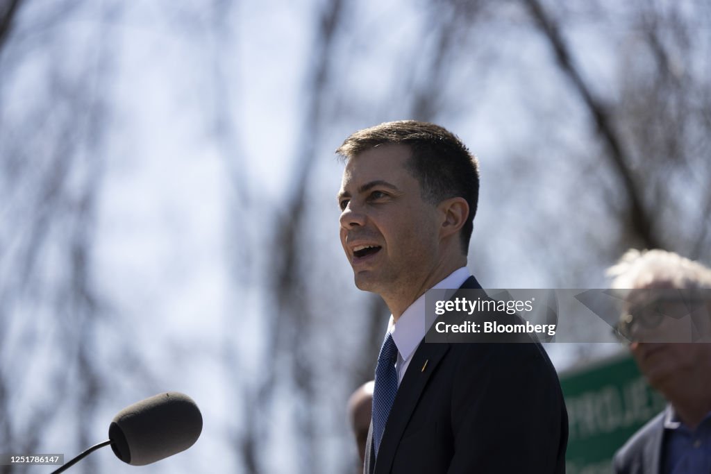 Pete Buttigieg, US transportation secretary, speaks during a press ...