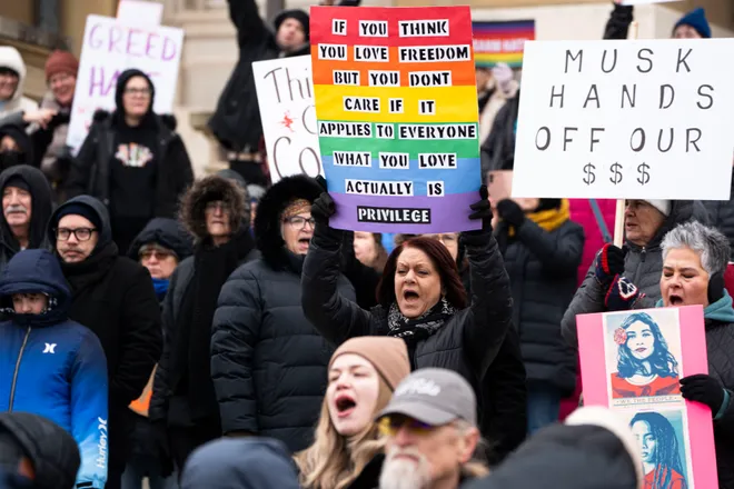 Anti-Trump protestors rally against Project 2025