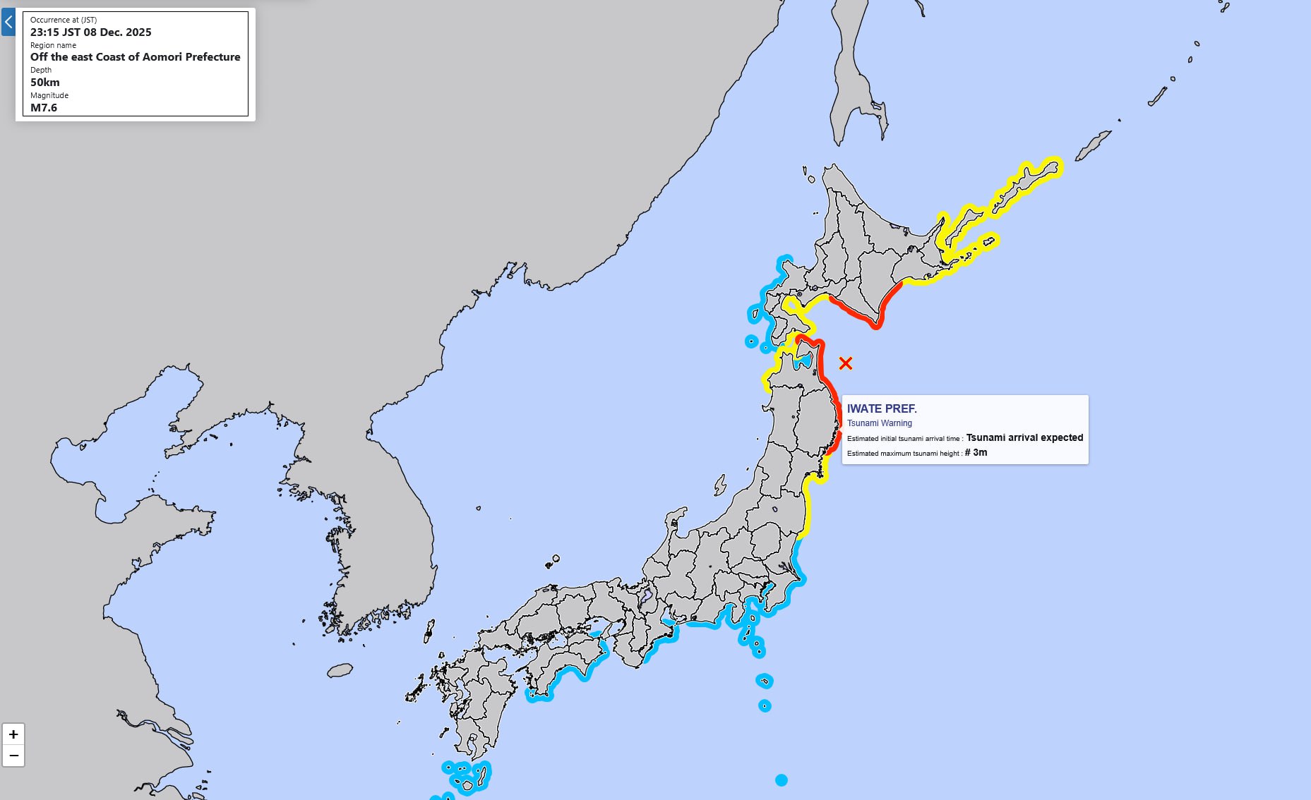 Tsunami of up to 10 feet expected to hit Japan's Pacific coast after 7.6-magnitude quake