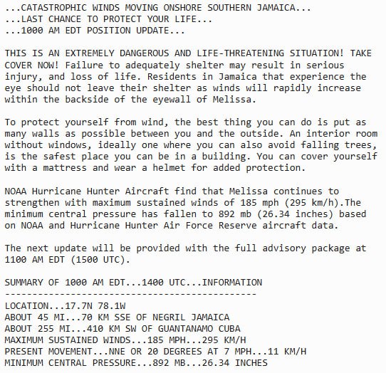 Hurricane Melissa to make landfall in Jamaica with 185 mph winds