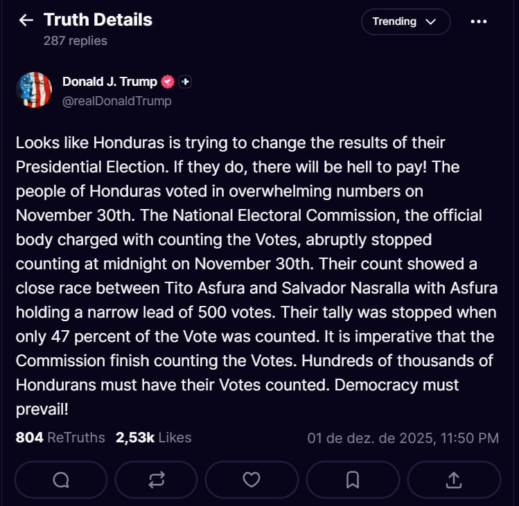 Trump accuses Honduras of election rigging after vote count halted