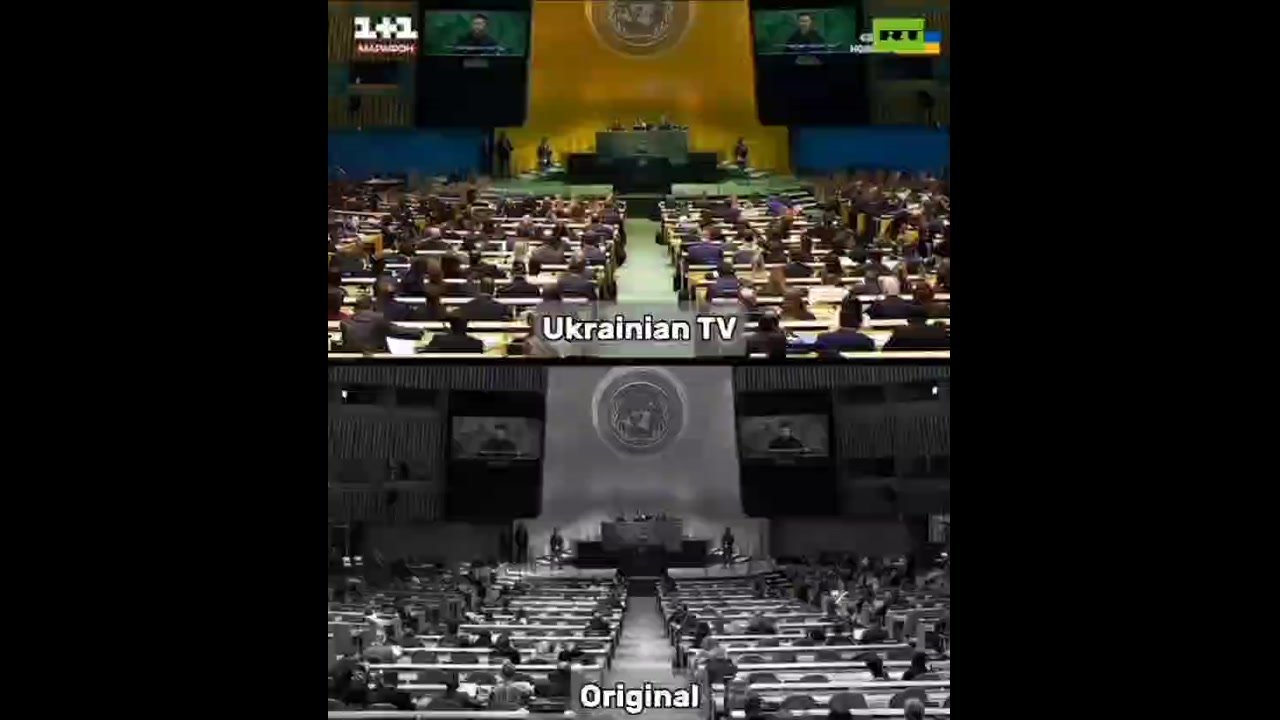 [Video] Ukrainian media used AI to add audience members during Zelensky's UN speech