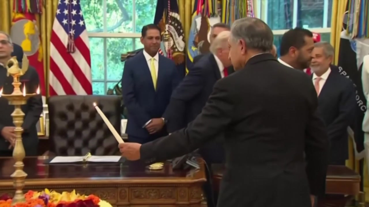 [Video] Trump lights diya in Oval Office, celebrates Diwali with Indian-American leaders