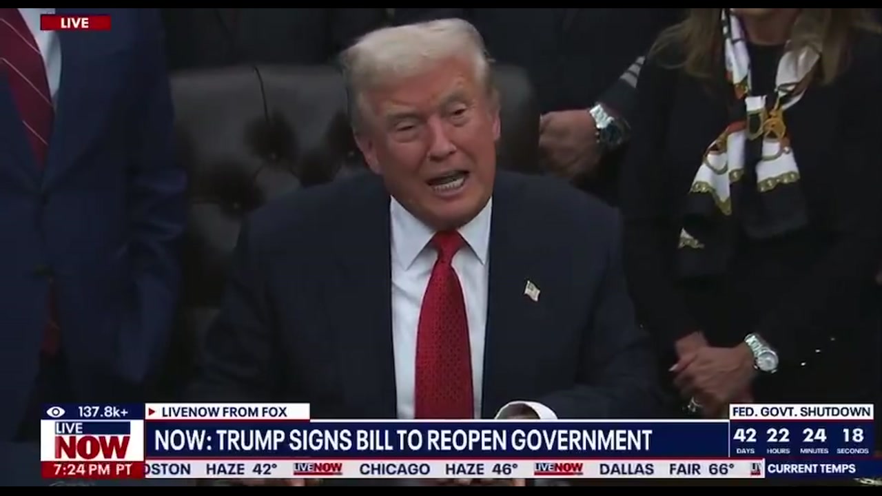 [Video] Trump signs bill to end 43-day government shutdown, longest in U.S. history